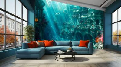  Fantasy Underwater Seascape with lost city  Wall mural