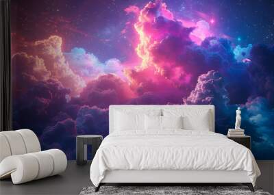 3d render, abstract fantasy background of colorful sky with neon clouds isolated on a white background Realistic daytime Wall mural