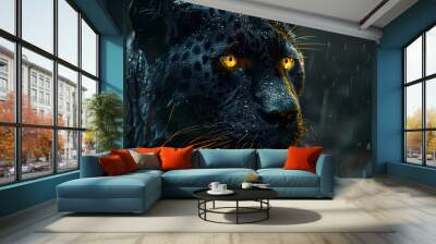 A black panther with glowing yellow eyes  Wall mural