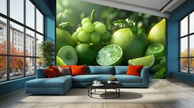 Banner layout of green fruits and vegetables Wall mural