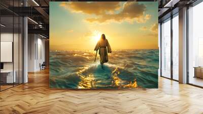 Christ walking on water, jesus walked on water, sea of galilee Wall mural