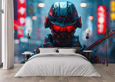 Cyberpunk future technology cyborg robot bushido samurai Wall mural