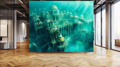 Fantasy Underwater Seascape with lost city Wall mural