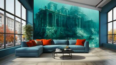 Fantasy Underwater Seascape with lost city Wall mural