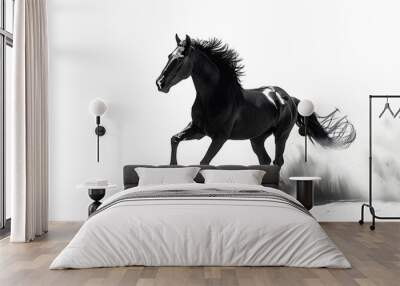 Fast galloping black and white horse casting shadow while art minimalist. silhouette concept Wall mural