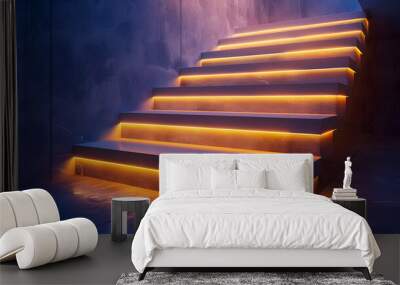 Floating steps with LED strip lights underneath each stair Wall mural