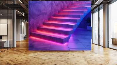 Floating steps with LED strip lights underneath each stair Wall mural