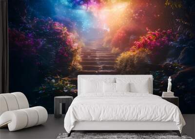 Glory at the End of the Stairway Symbol of Heaven's Gates, Meeting God and Rewards of Christianity Wall mural