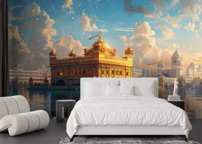 Golden temple, amritsar beautiful view of golden temple shri Harmandir Sahib in Amritsar Wall mural