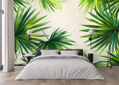 Hand-drawn seamless pattern of fan palm tropical leaves on a light background, ideal for web, card, poster, cover, invitation, brochure. Wall mural