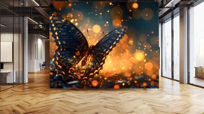 Magic night butterfly gold glitter golden dust nature background, mystical insect Wall mural