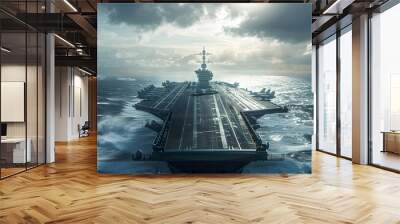 Panoramic view of a generic military aircraft carrier ship  Wall mural