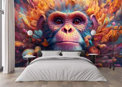 portrait of a monkey, Abstract art colorful painting monkey. Generative AI Wall mural