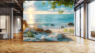 Serene Summer Reading by the Sea, Tropical Holiday Location Wall mural