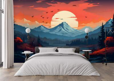 sunrise over the mountains. Generative AI  Wall mural