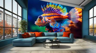 A stunning and vibrant mandarin fish. a close-up of the mandarin fish. it is also known as the manda fish. Wall mural