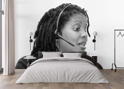 black woman with headset 2 Wall mural