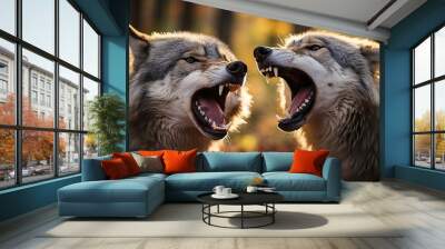 Eastern timber wolves yelling on a shake Wall mural