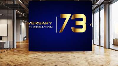 73 year gold anniversary celebration logo, isolated on blue background Wall mural