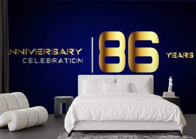 86 year gold anniversary celebration logo, isolated on blue background Wall mural