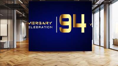 94 year gold anniversary celebration logo, isolated on blue background Wall mural