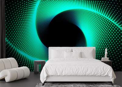 3d Illustration, Green dots lined up in lines It was put together until it was a square pipe and it is twisted. Wall mural