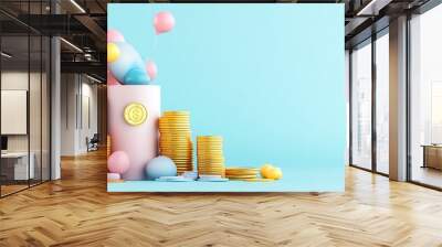 Colorful gift boxes and coins create a festive scene, perfect for celebrations or parties with a playful design. Wall mural