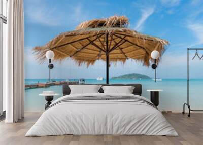 Beach Chairs and Umbrella on summer island in Phuket, Thailand. Summer, Travel, Vacation and Holiday concept. Wall mural