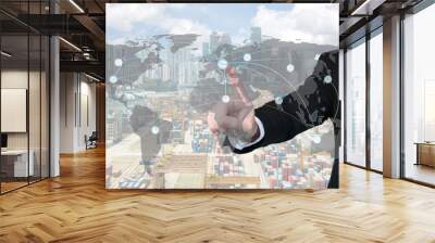 Businessman working with virtual interface map global partner co Wall mural