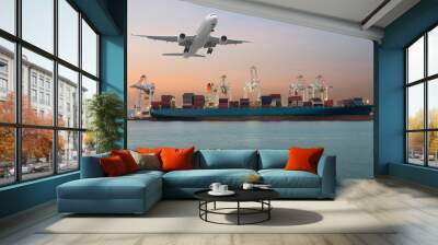 Industrial Container Cargo freight ship with working crane bridg Wall mural