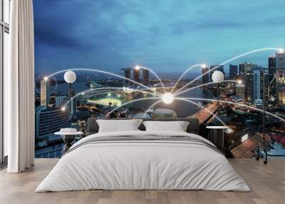 Network business connection system on Singapore smart city. Wall mural