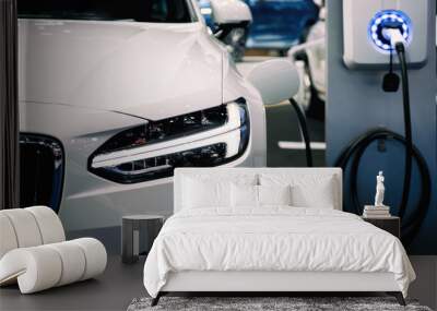 Power supply for hybrid electric car charging battery. Eco car concept. Wall mural