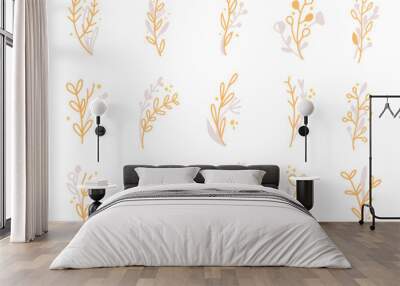 Set gold flower and leaf foliage element ornament big collection design Wall mural