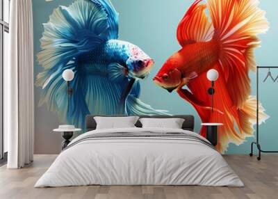 3D fighting fish in white background vector image Wall mural