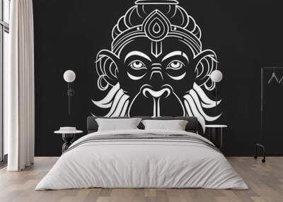 A white logo outline of a cool Giant Totsakan on a black background Wall mural