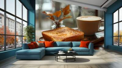 hot tea ,Grilled Butter Bread Topped with sweetened condensed milk / Cappuccino Wall mural