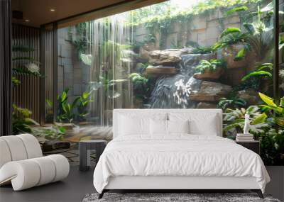 Luxurious waterfall garden inside the house,16K,photostock style Wall mural