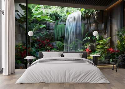 Luxurious waterfall garden inside the house,16K,photostock style Wall mural