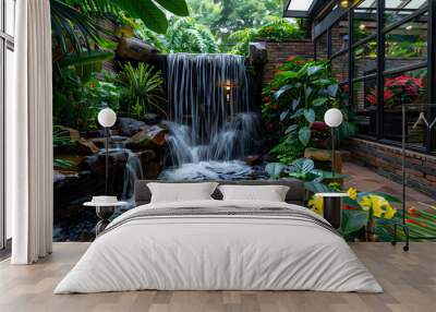 Luxurious waterfall garden inside the house,16K,photostock style Wall mural