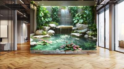 Luxurious waterfall garden inside the house,16K,photostock style Wall mural