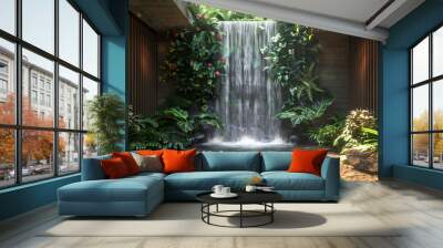 Luxurious waterfall garden inside the house,16K,photostock style Wall mural