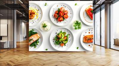 set of plates of food isolated on a white background, top view Wall mural