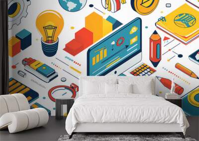 Startup business isometric line vector image Wall mural