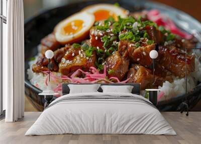 Stewed pork leg on rice and egg and Chopped pickled cabbage Wall mural