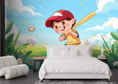 Vector image of an athlete playing softball Wall mural