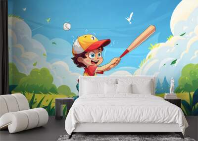 Vector image of an athlete playing softball Wall mural