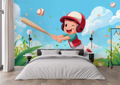 Vector image of an athlete playing softball Wall mural