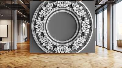 Vector round floral monochrome classic ornament. Greek meander. Patterns of Greece and ancient Rome. European border in a circle. Wall mural