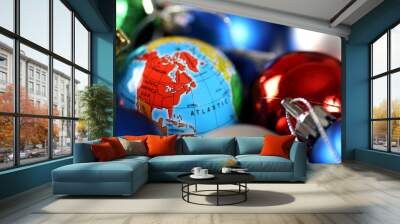 Christmas decorations and world Wall mural