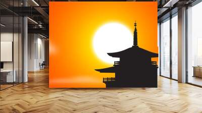 pagoda sunset silhoutte Wall mural